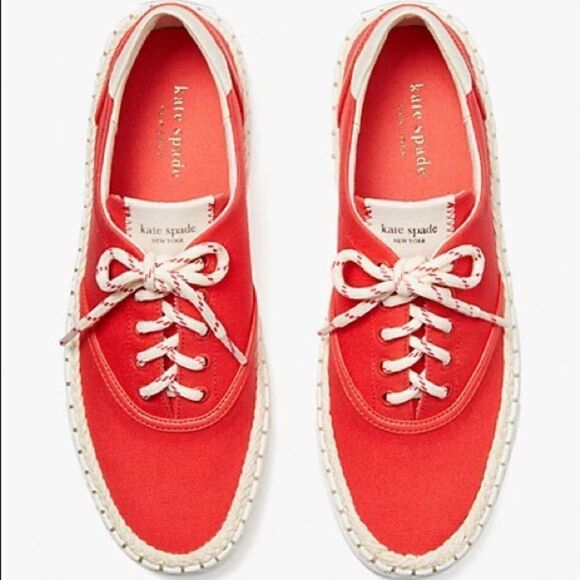 KATE SPADE espadrille lace sneakers coral rose 7.5 - Picture 3 of 13